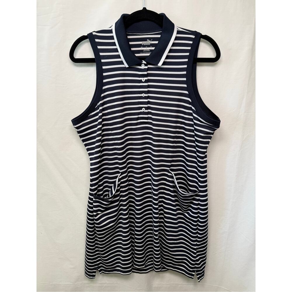 Puma Everyday Women's Sleeveless Pique Polo Dress, Navy/White, Size Large